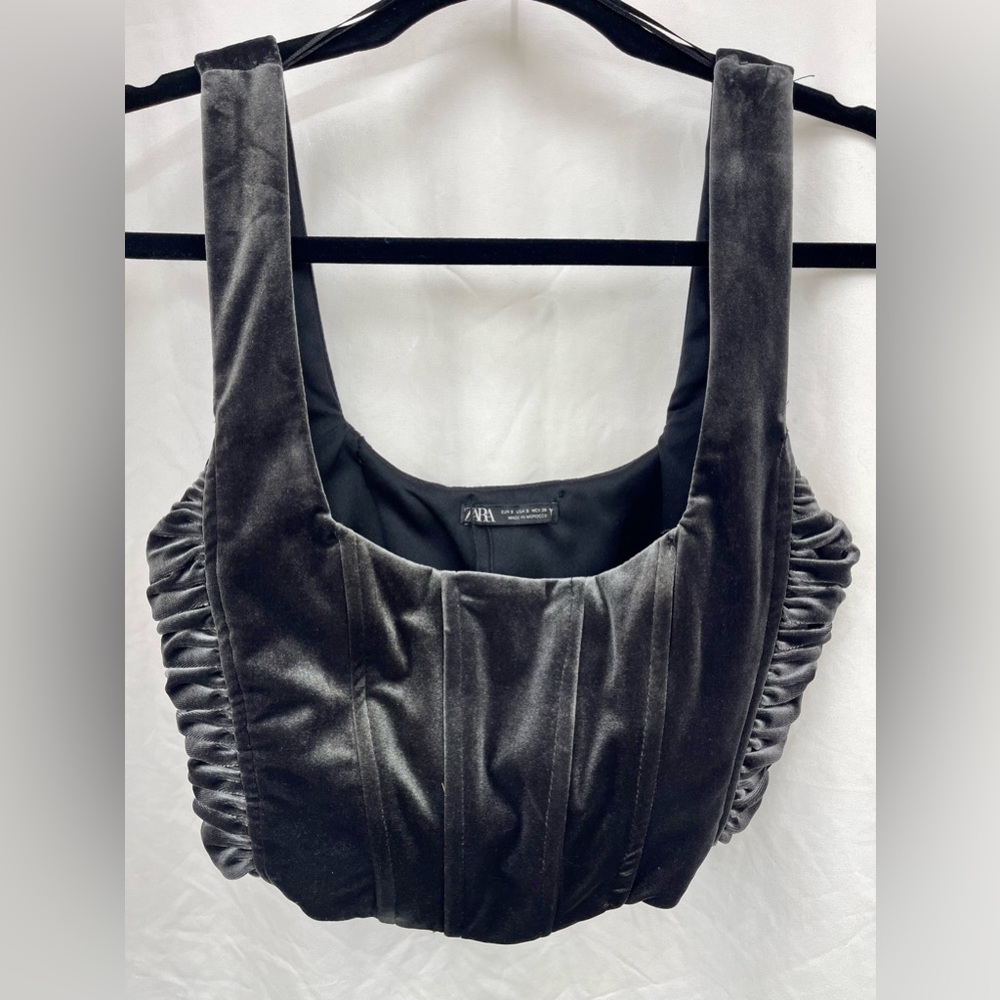 Zara Velvet Black Corset Crop Top, Size Small
